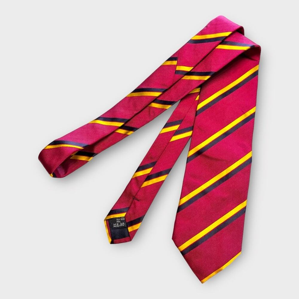 BURBERRY Silk Tie Berry Navy Gold Stripe Classic Designer - Picture 5 of 8